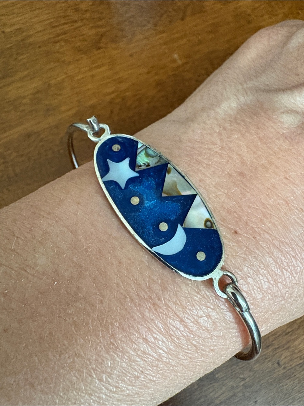 Celestial Blue Inlay Moon & Star Bangle Bracelet